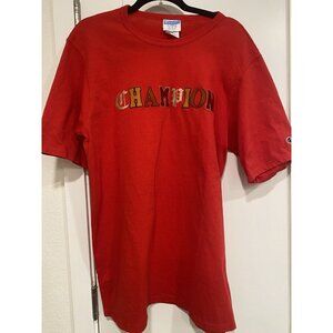 Vtg Champion T-Shirt Men’s XL Authentic Embroidered Spellout Logo Red Y2K